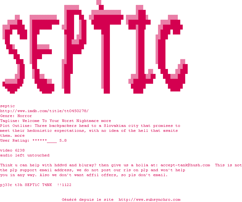 Nfo de la release Hostel.2005.720p.DVD5.BluRay.x264-SEPTiC