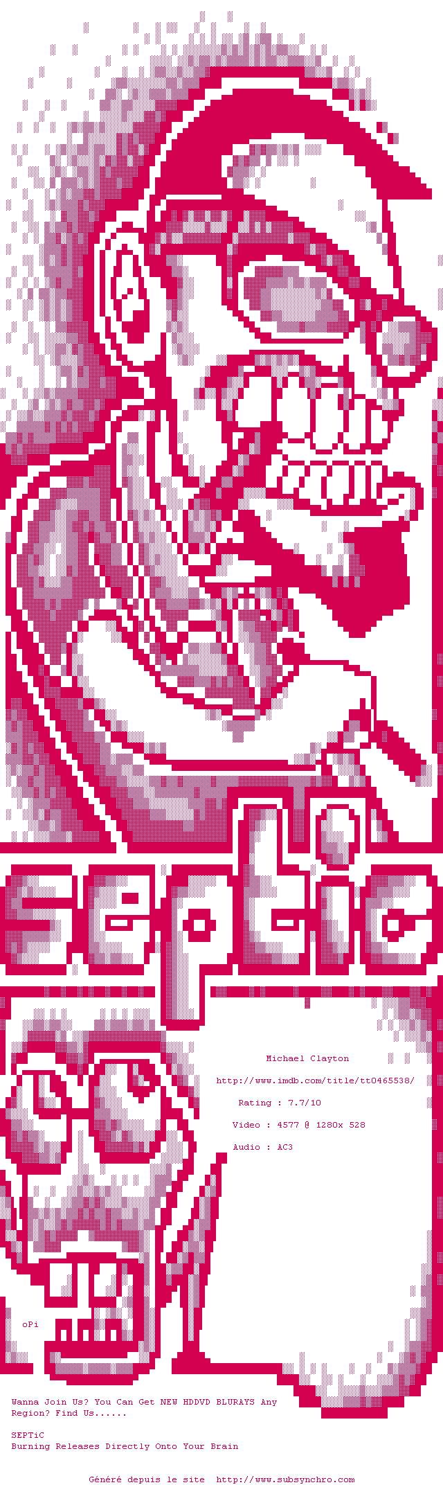 Nfo de la release Michael.Clayton.720p.Bluray.x264-SEPTiC