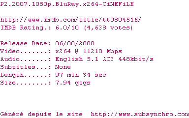 Nfo de la release P2.2007.1080p.BluRay.x264-CiNEFiLE