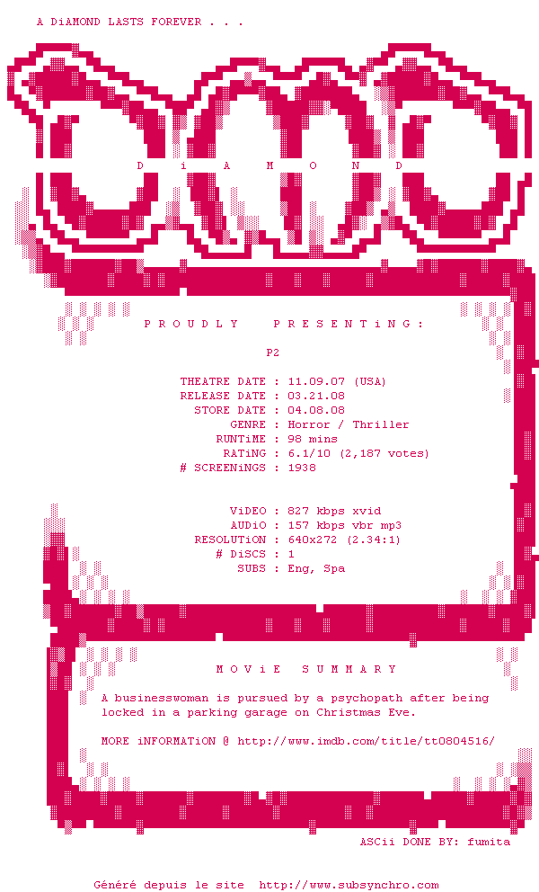 Nfo de la release P2.DVDRip.XviD-DiAMOND