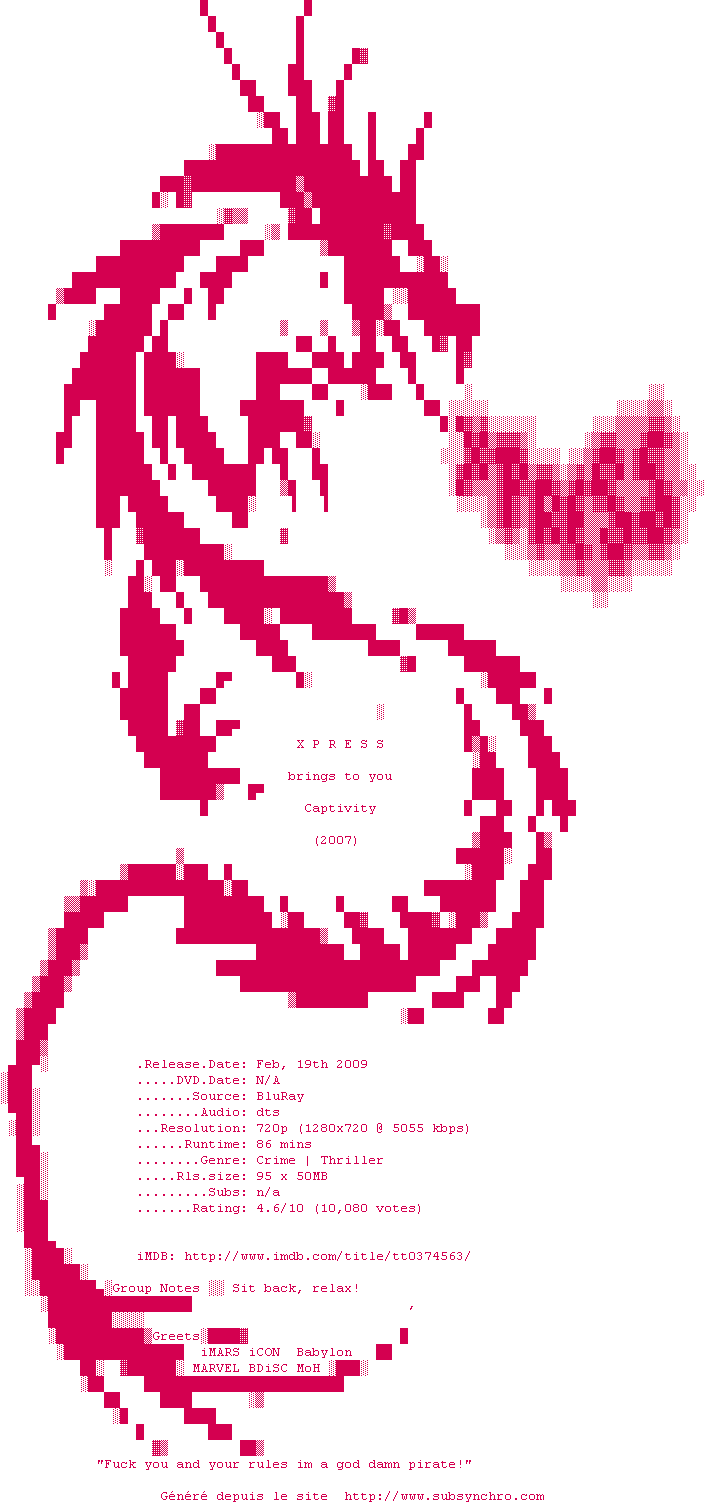 Nfo de la release Captivity.2007.720p.BluRay.x264-XPRESS
