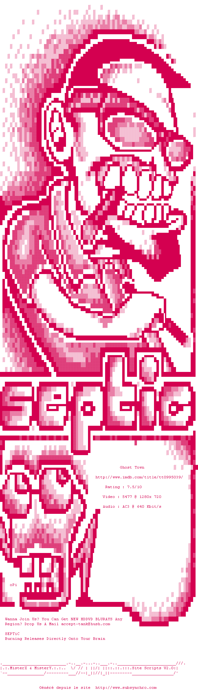 Nfo de la release Ghost.Town.720p.BluRay.x264-SEPTiC