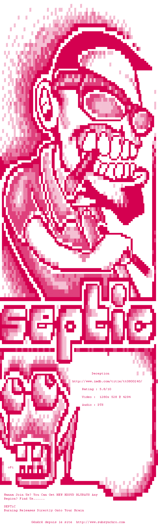 Nfo de la release Deception.720p.BluRay.x264-SEPTiC