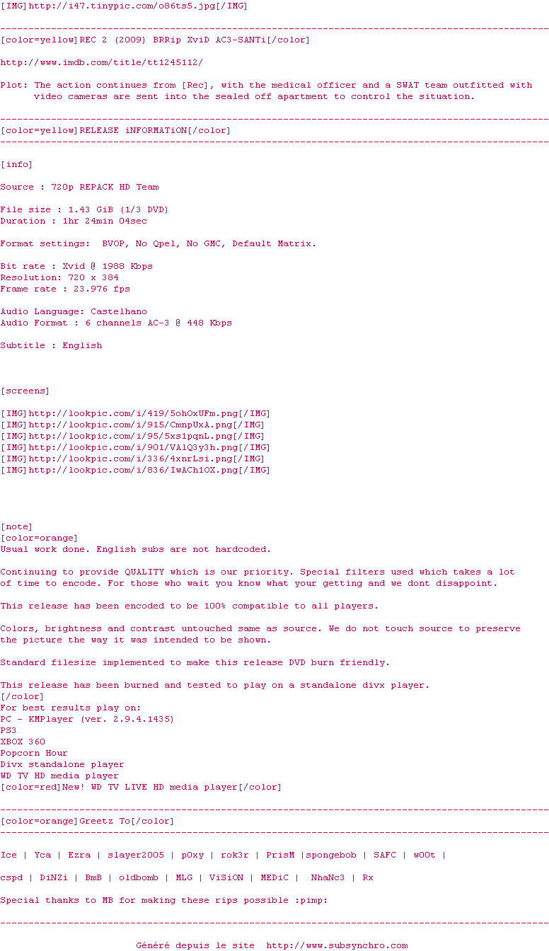 Nfo de la release REC.2.2009.480p.BRRip.XviD.AC3-SANTi