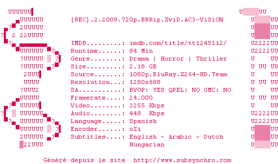Nfo de la release REC.2.2009.720p.BRRip.XviD.AC3-ViSiON