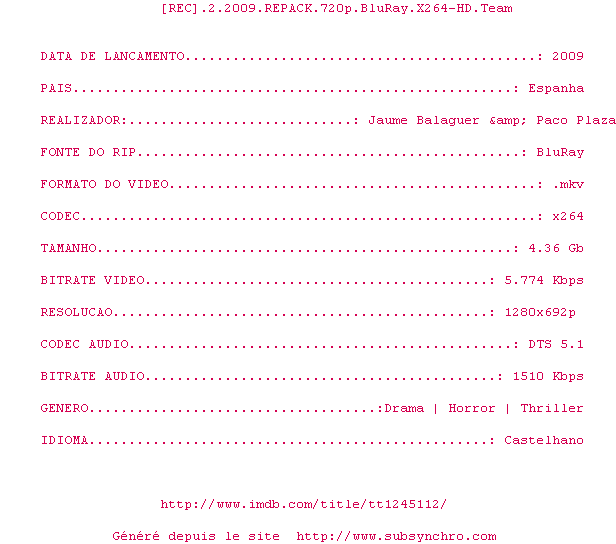Nfo de la release REC.2.2009.REPACK.720p.BluRay.X264-HD-Team