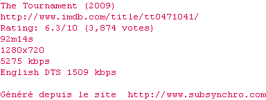 Nfo de la release The.Tournament.2009.720p.BluRay.x264-BestHD