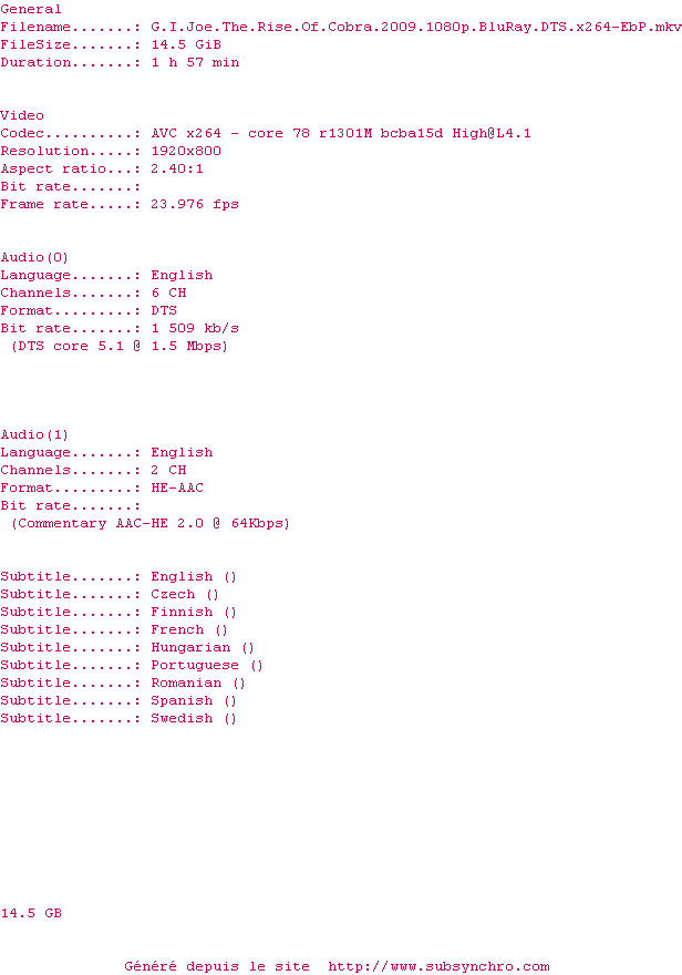 Nfo de la release G.I.Joe.The.Rise.Of.Cobra.2009.1080p.BluRay.DTS.x264-EbP
