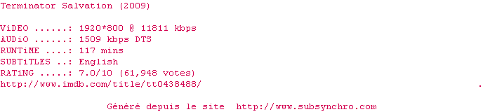 Nfo de la release Terminator.Salvation.1080p.BluRay.x264-METiS