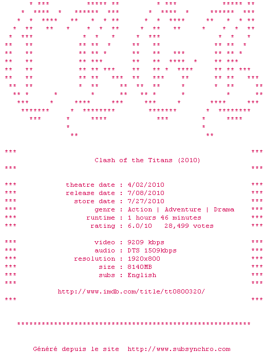 Nfo de la release Clash.of.the.Titans.1080p.Bluray.x264-CBGB