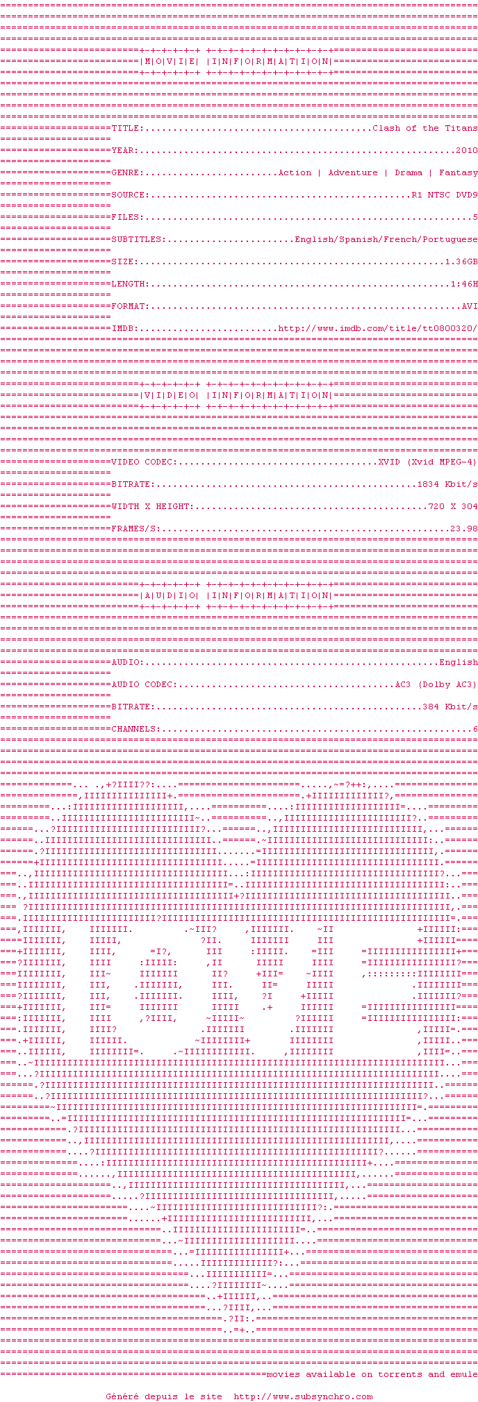Nfo de la release Clash.of.the.Titans.2010.DVDRip.XVID.AC3-lOVE