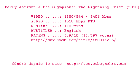 Nfo de la release Percy.Jackson.And.The.Olympians.The.Lightning.Thief.2010.720p.BluRay.x264-METiS