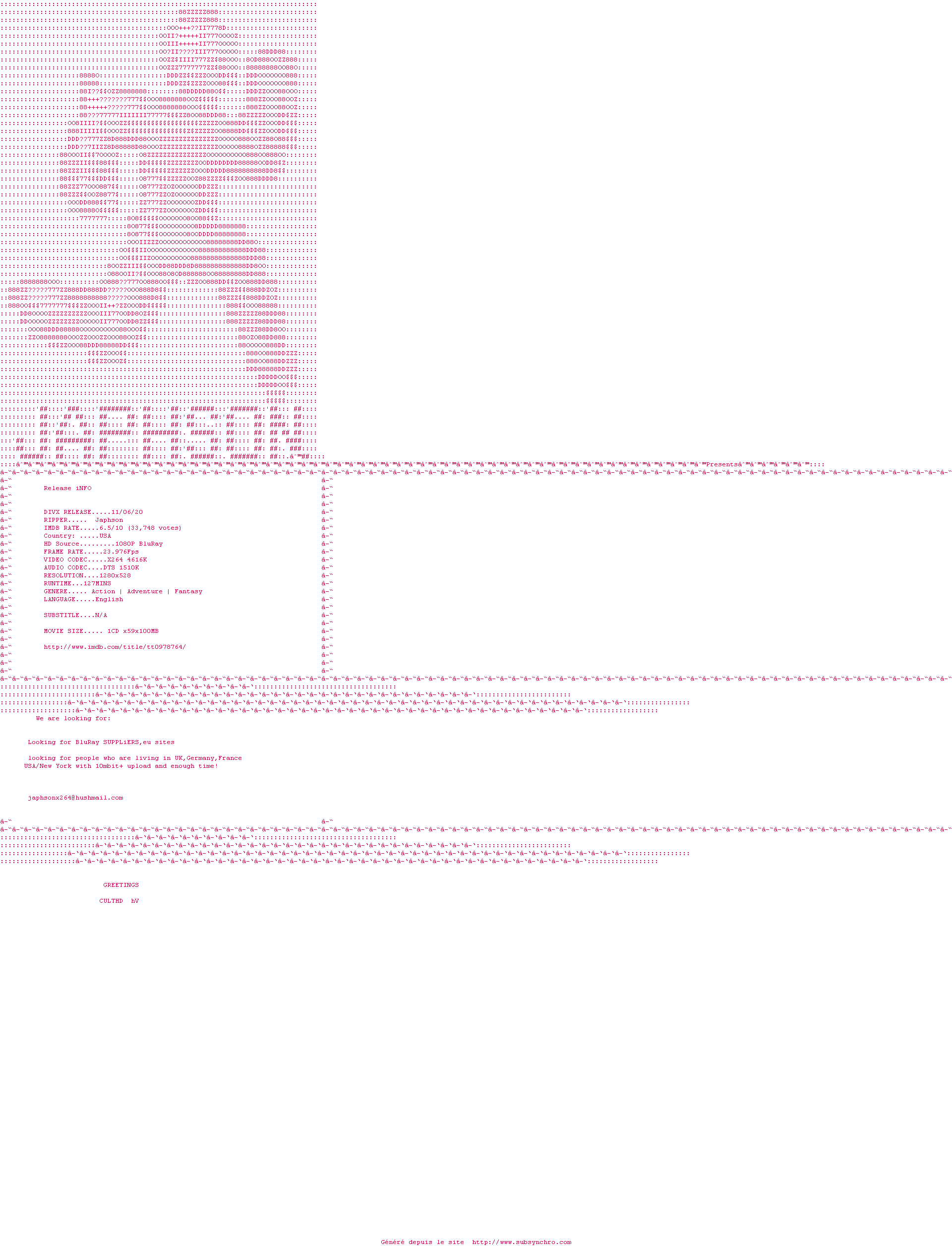 Nfo de la release Sucker.Punch.2011.Extended.Cut.720p.BluRay.x264-Japhson