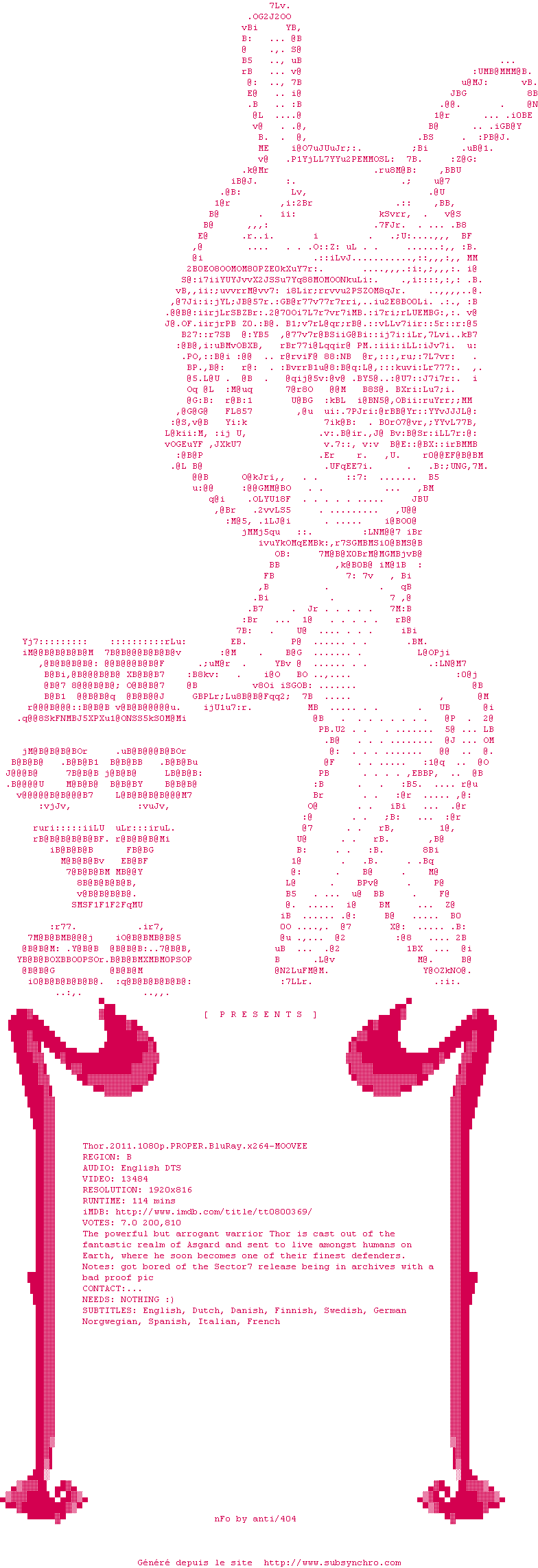 Nfo de la release Thor.2011.1080p.PROPER.BluRay.x264-MOOVEE