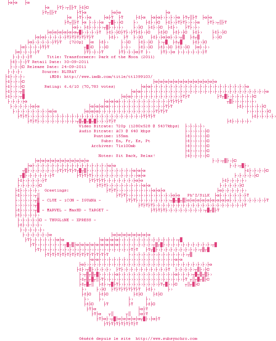 Nfo de la release Transformers.Dark.Of.The.Moon.720p.Bluray.x264-MHD