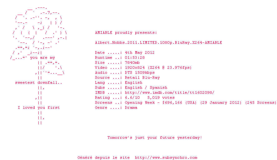 Nfo de la release Albert.Nobbs.2011.LIMITED.1080p.BluRay.X264-AMIABLE