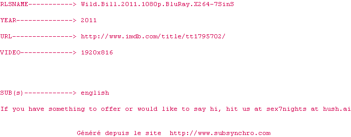 Nfo de la release Wild.Bill.2011.1080p.BluRay.X264-7SinS