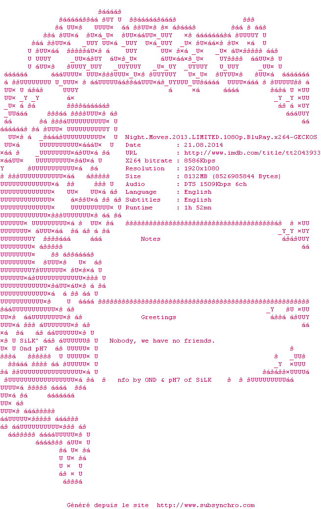 Nfo de la release Night.Moves.2013.LIMITED.1080p.BluRay.x264-GECKOS