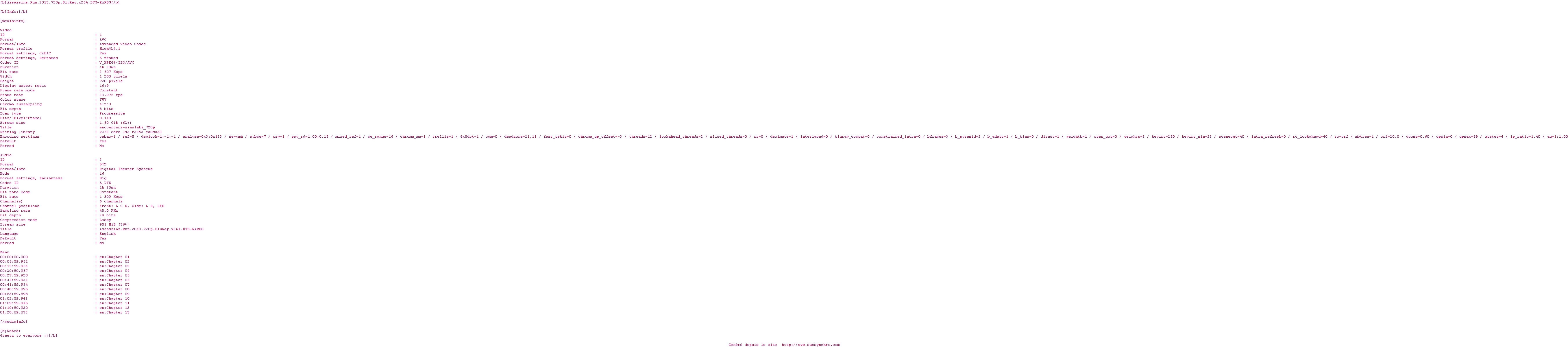 Nfo de la release Assassins.Run.2013.720p.BluRay.x264.DTS-RARBG