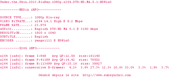 Nfo de la release Under.the.Skin.2013.BluRay.1080p.x264.DTS-HD.MA.5.1-HDWinG