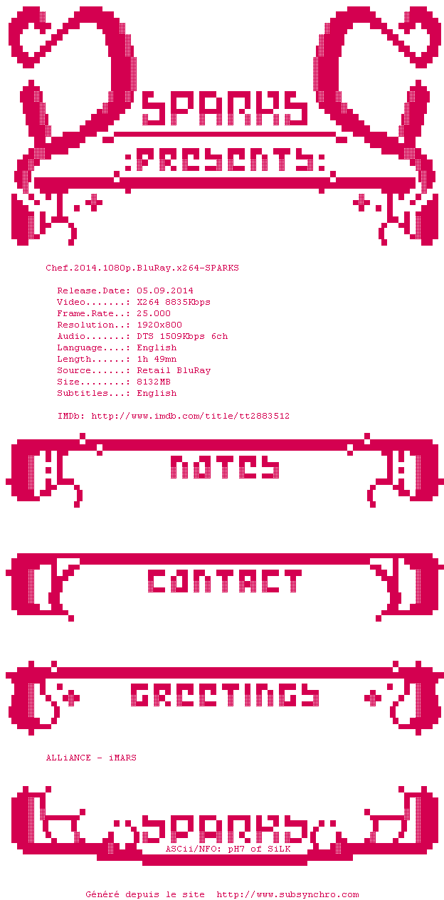 Nfo de la release Chef.2014.1080p.BluRay.x264-SPARKS