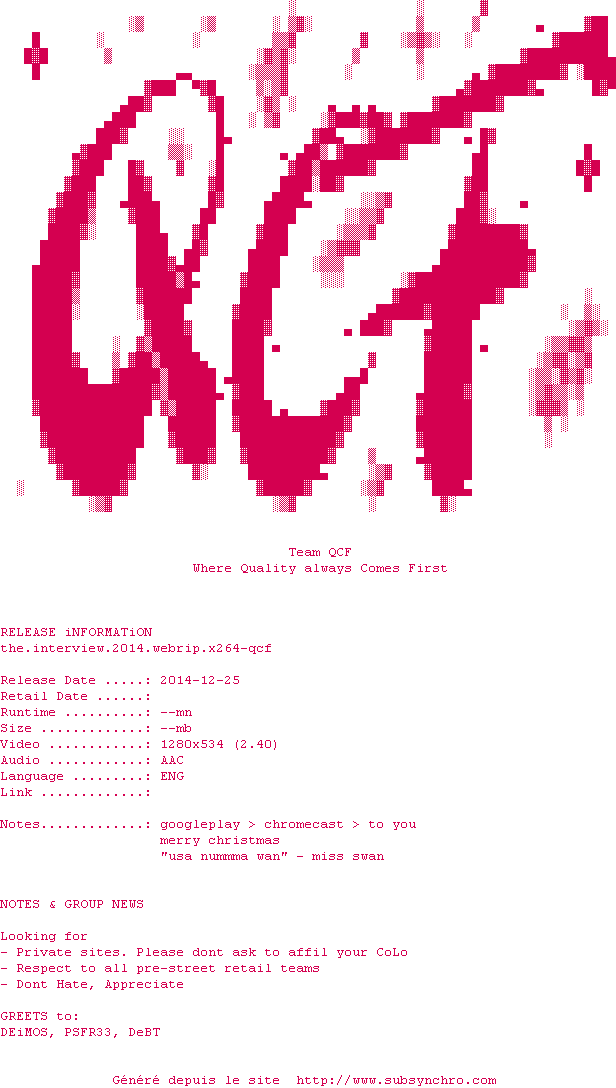 Nfo de la release The.Interview.2014.WEBRiP.x264-QCF