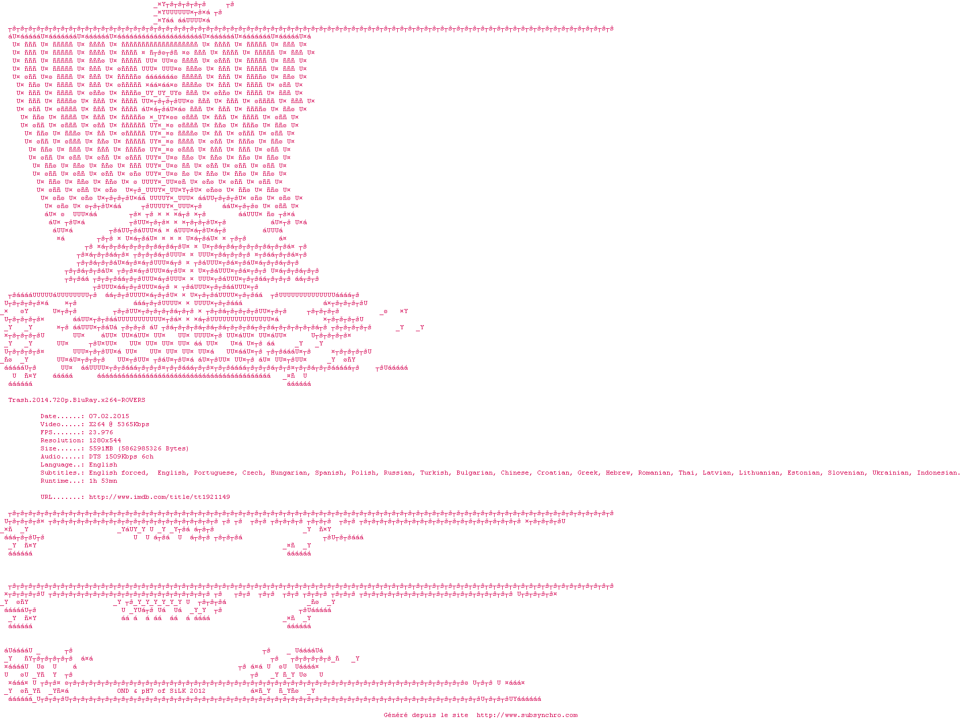 Nfo de la release Trash.2014.720p.BluRay.x264-ROVERS