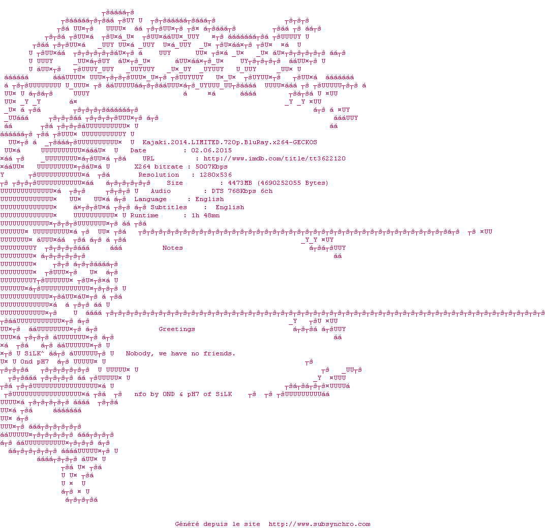 Nfo de la release Kajaki.2014.LIMITED.720p.BluRay.x264-GECKOS