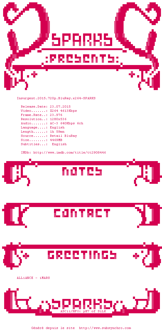 Nfo de la release Insurgent.2015.720p.BluRay.x264-SPARKS