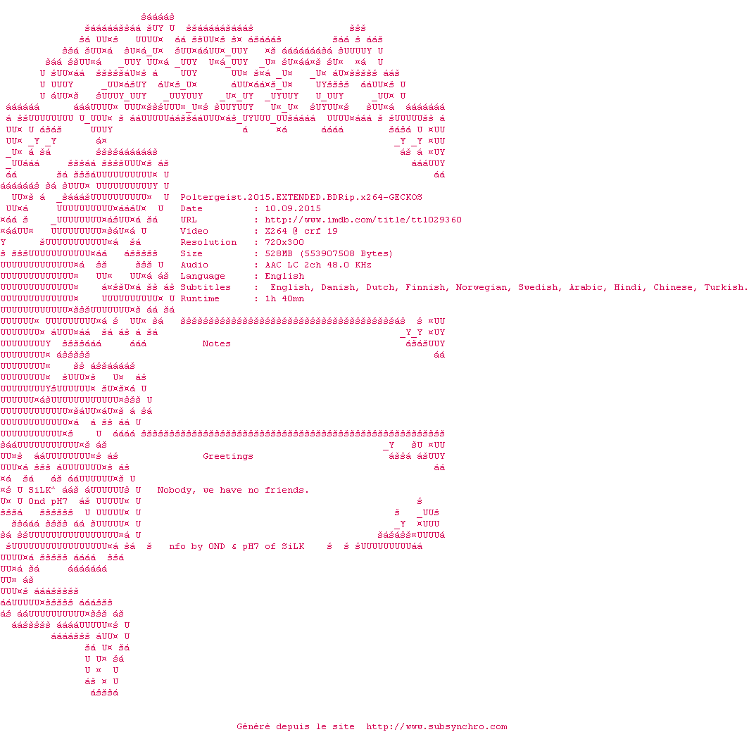 Nfo de la release Poltergeist.2015.EXTENDED.BDRip.x264-GECKOS