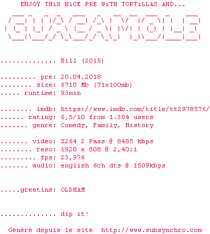 Nfo de la release Bill.2015.1080p.BluRay.x264-GUACAMOLE