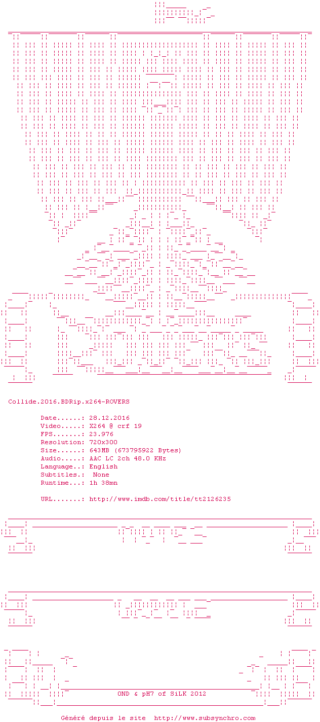 Nfo de la release Collide.2016.720p.BluRay.x264-ROVERS