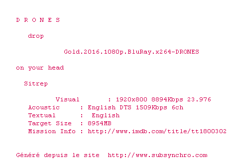 Nfo de la release Gold.2016.1080p.BluRay.x264-GECKOS