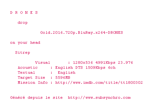 Nfo de la release Gold.2016.720p.BluRay.x264-GECKOS