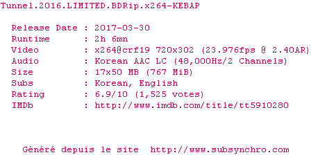Nfo de la release Tunnel.2016.LIMITED.BDRip.x264-KEBAP