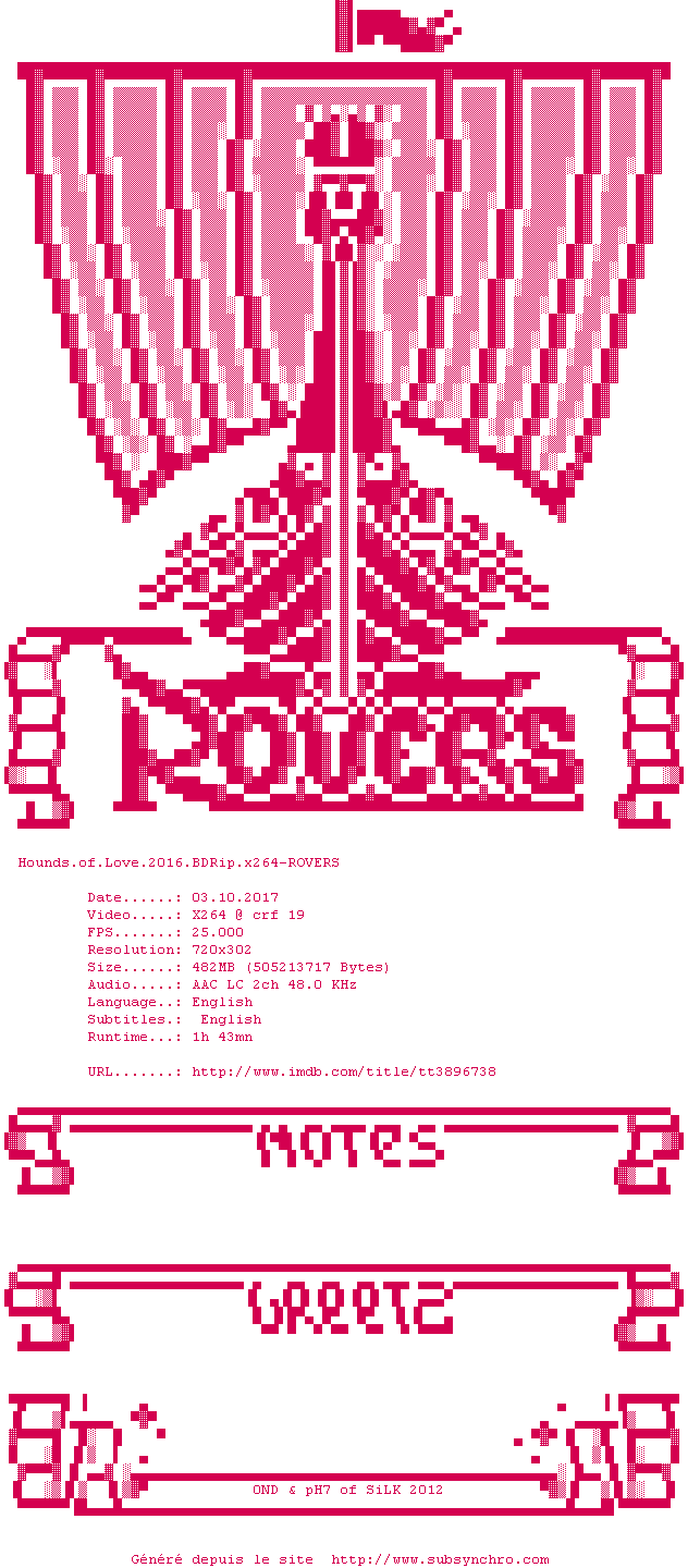 Nfo de la release Hounds.Of.Love.2016.BDRip.x264-ROVERS