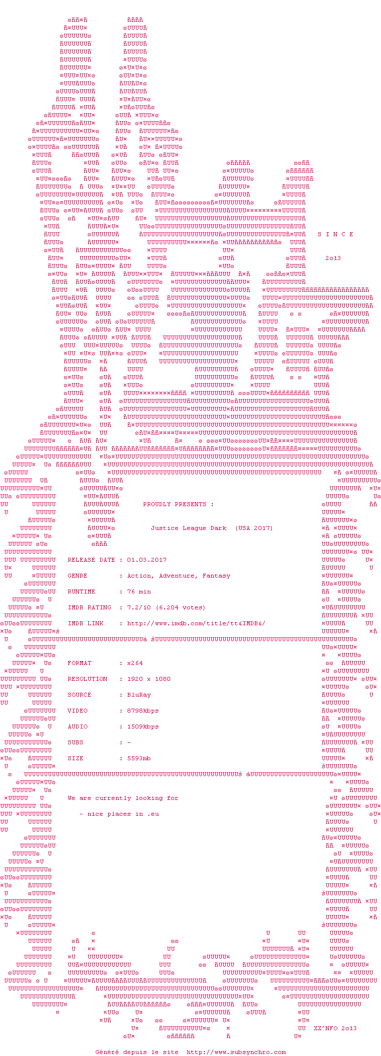 Nfo de la release Justice.League.Dark.2017.1080p.BluRay.x264-VETO