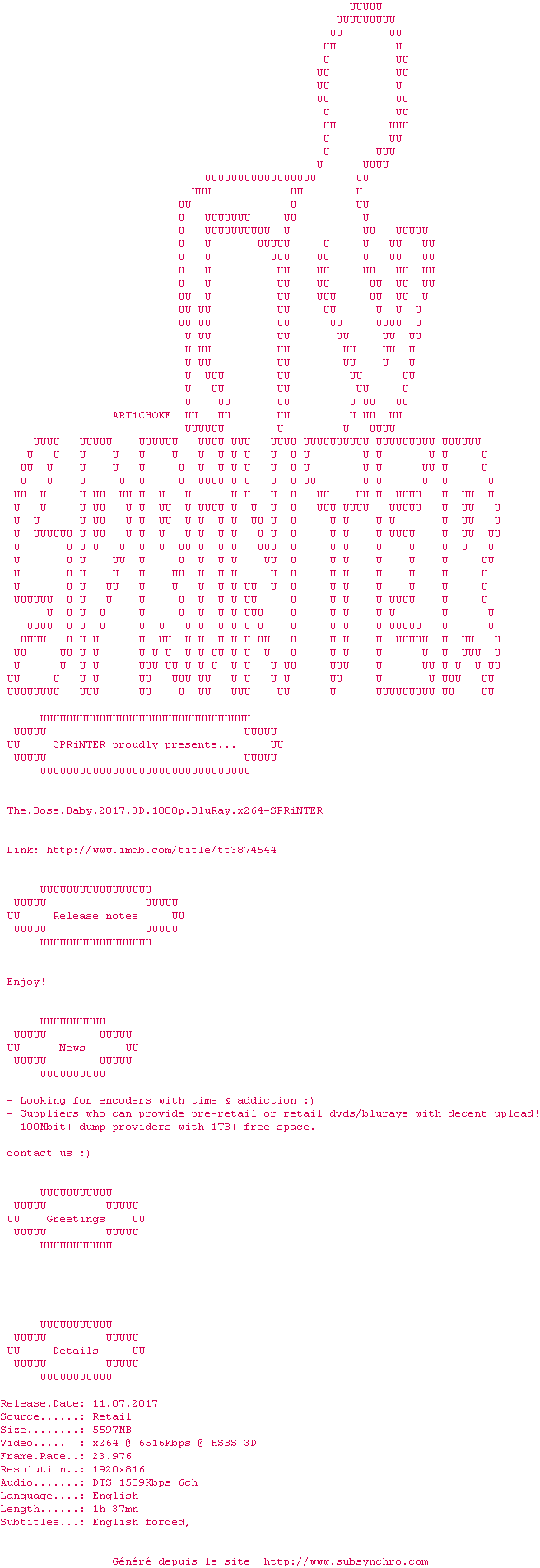 Nfo de la release The.Boss.Baby.2017.3D.1080p.BluRay.x264-SPRiNTER