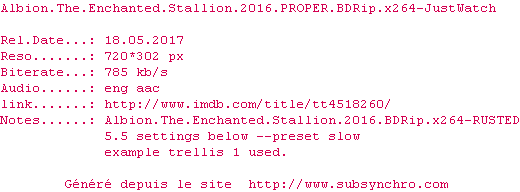 Nfo de la release Albion.The.Enchanted.Stallion.2016.PROPER.BDRip.x264-JustWatch