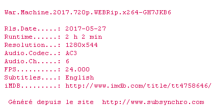 Nfo de la release War.Machine.2017.720p.WEBRip.x264-GH7JKB6