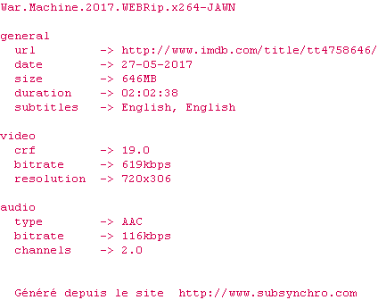 Nfo de la release War.Machine.2017.WEBRip.x264-JAWN