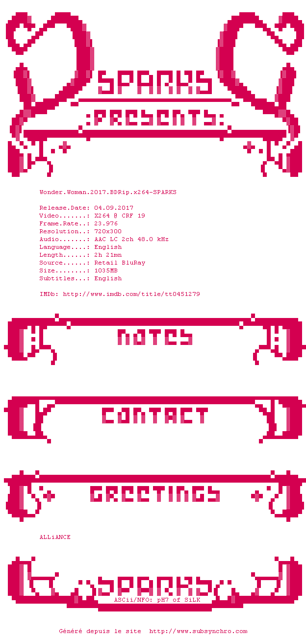 Nfo de la release Wonder.Woman.2017.BDRip.x264-SPARKS