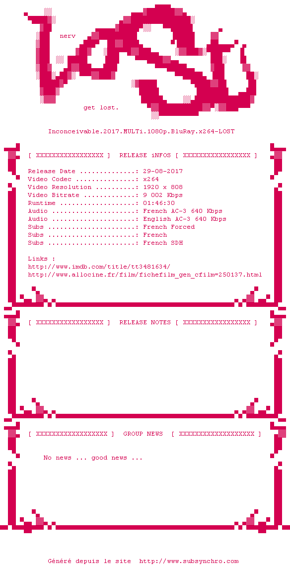 Nfo de la release Inconceivable.2017.MULTi.1080p.BluRay.x264-LOST