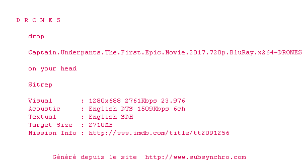 Nfo de la release Captain.Underpants.The.First.Epic.Movie.2017.720p.BluRay.x264-DRONES