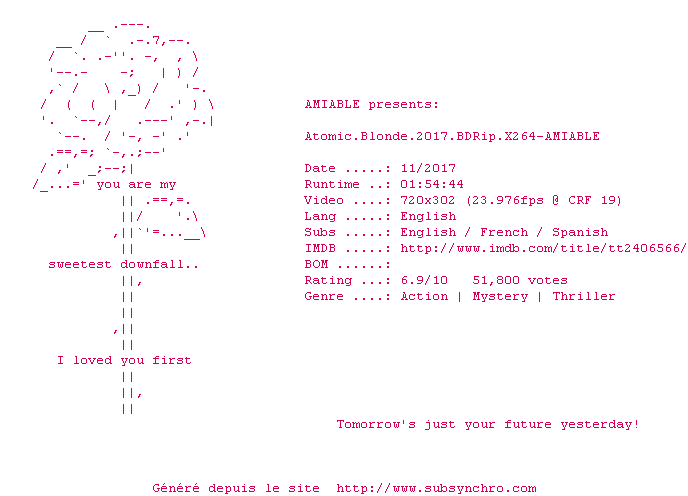 Nfo de la release Atomic.Blonde.2017.BDRip.x264-AMIABLE