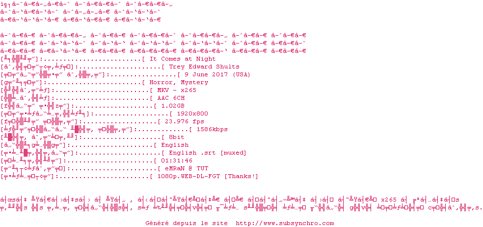Nfo de la release It.Comes.At.Night.2017.1080p.WEB-DL.x265.HEVC.6CH-MRN
