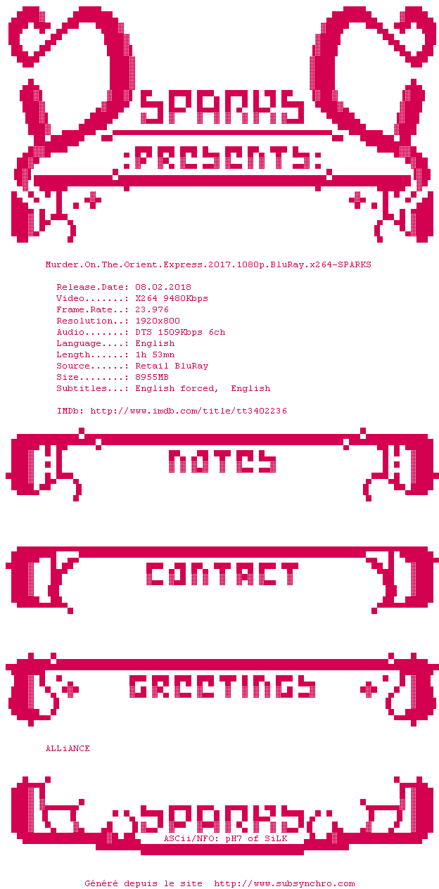 Nfo de la release Murder.On.The.Orient.Express.2017.1080p.BluRay.x264-SPARKS
