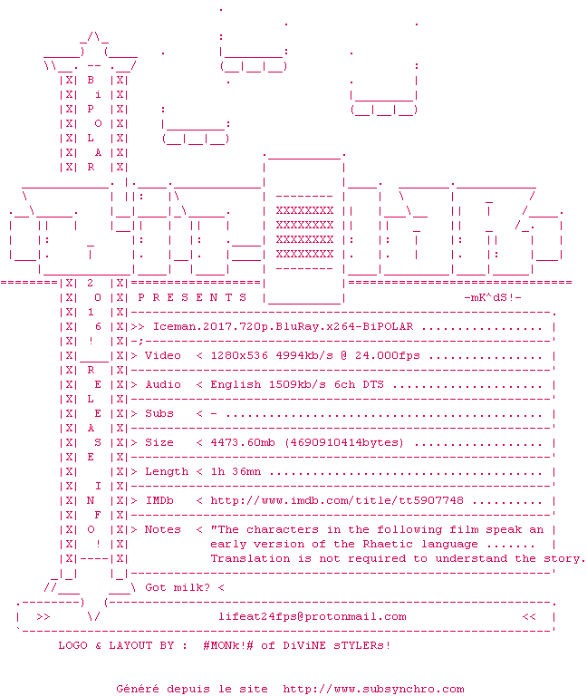 Nfo de la release Iceman.2017.720p.BluRay.x264-BiPOLAR