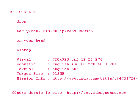 Nfo de la release Early.Man.2018.BDRip.x264-DRONES