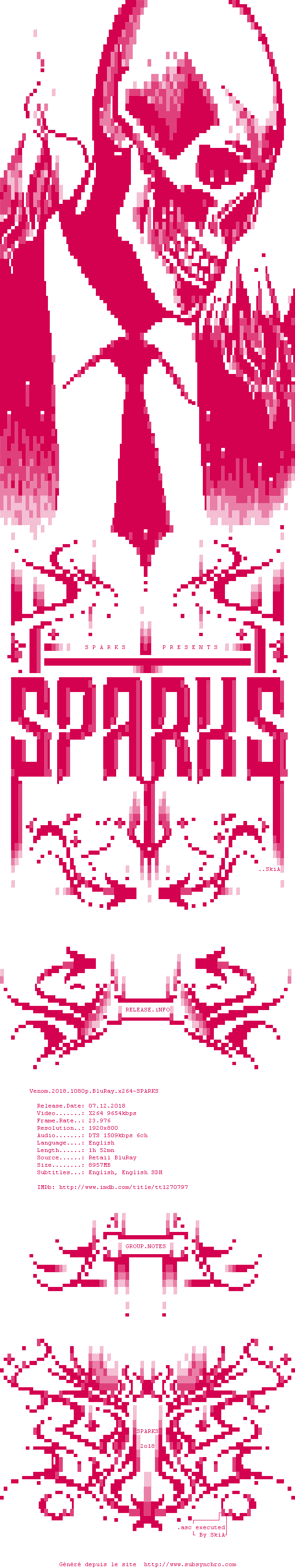 Nfo de la release Venom.2018.1080p.BluRay.x264-SPARKS